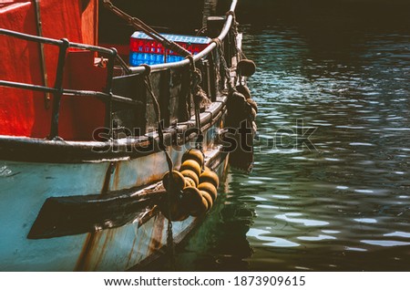 rustic harbour fishing boat by the ocean 
