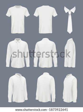 Business shirt for men. Male luxury shirt with long sleeve and tie clothes mockup uniforms decent vector pictures set Royalty-Free Stock Photo #1873922641