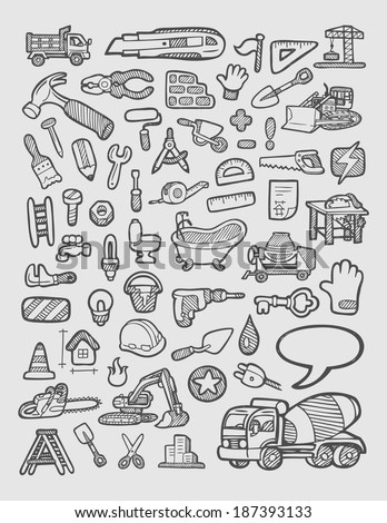 Construction icons sketch. Good use for website icons, symbol, sticker, or any design you want. Easy to use, edit or change color.