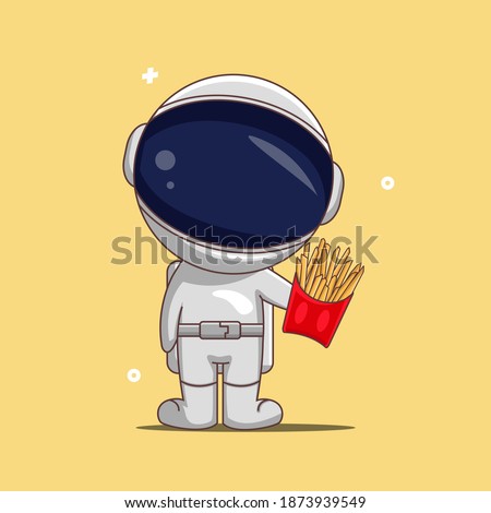 vector illustration of astronaut holding food, french fries, suitable for icon images, products, illustrations, etc.