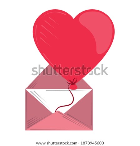 valentines day, balloon shaped heart and envelope romantic design vector illustration