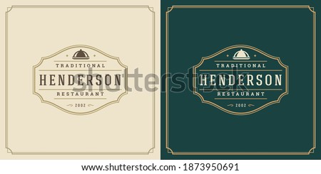Restaurant logo design vector illustration dish tray silhouette good for restaurant menu and cafe badge. Vintage typography emblem template with decoration and symbols. Royalty-Free Stock Photo #1873950691