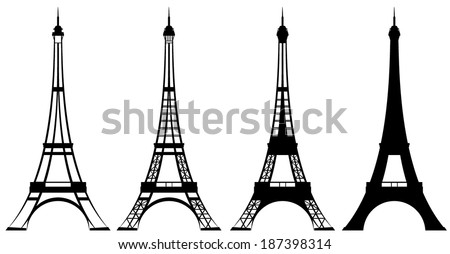 eiffel tower silhouette and outline design set - tourism and sightseeing in france