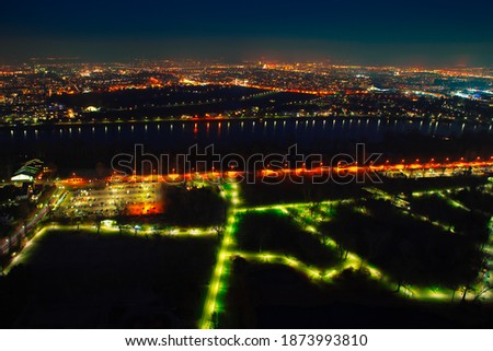 Panoramic night view of Vienna . European Capital City ,aerial view in the nighttime