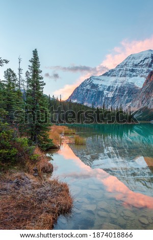 Sunrise at Edit Cavell Lake in Jasper National Park of Canada, Alberta