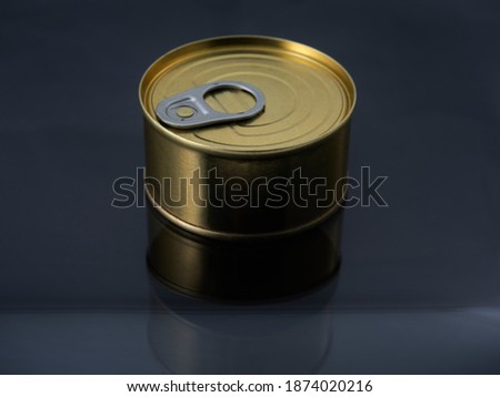 Different types of cans with prepared foods for consumption, vegetables, fish and meat