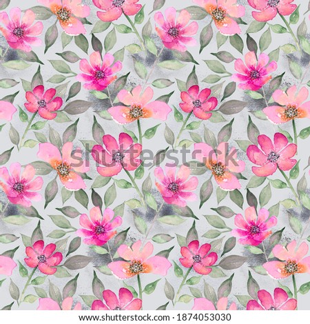 Watercolor Purple Flowers Seamless Pattern. Hand Painted Background.