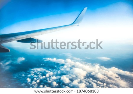 Beautiful view from the airplane. Plane travelling concept.