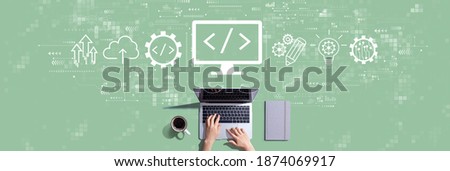 Web development concept with person working with a laptop