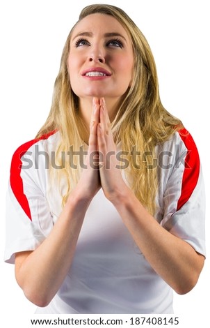 Nervous football fan in white on white background
