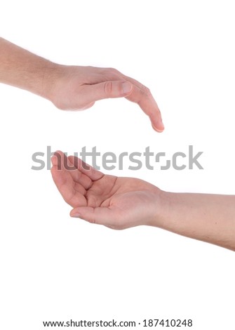 Male hands signs. Isolated on a white background.
