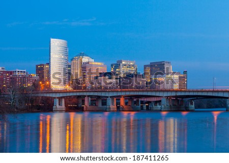 Rosslyn skyscrapers at twilight in Washington DC  United States