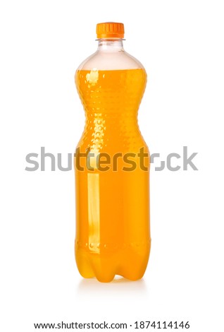 Orange soda pop or soft drink in plastic bottle isolated on white background with clipping path Royalty-Free Stock Photo #1874114146