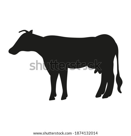 Black silhouette of a bull, cow on a white background