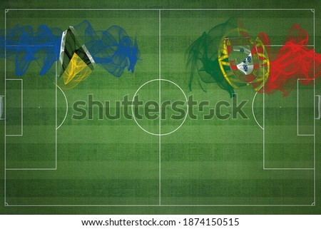 Saint Lucia vs Portugal Soccer Match, national colors, national flags, soccer field, football game, Competition concept, Copy space