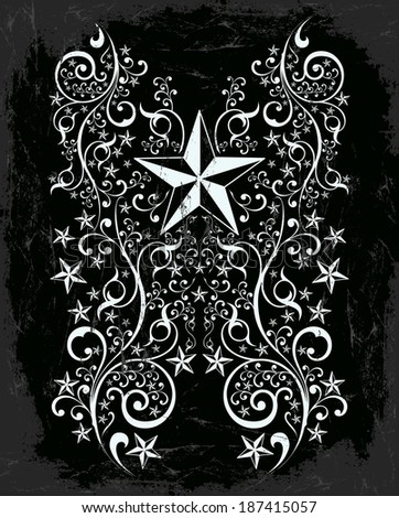 Stars curl tribal art, Black vector illustration - tattoo 