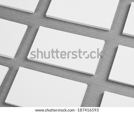 blank business cards on gray background, identity design, corporate templates, company style