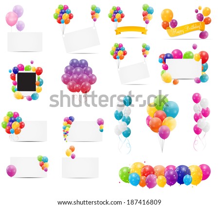 Color Glossy Balloons Card Mega Set Vector Illustration