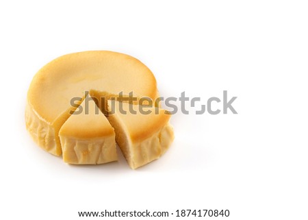 Traditional New York cheesecake isolated on white background.