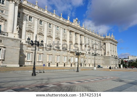 View of Royal Palace in Madrid, Spain. Royal Palace of Madrid - is official residence of Spanish Royal Family