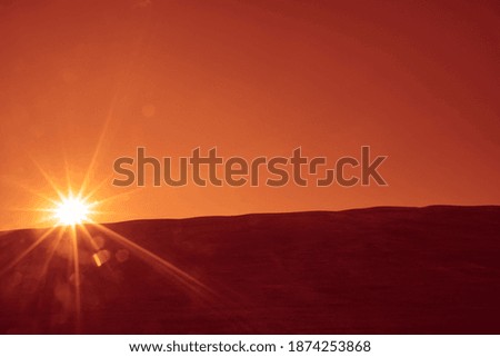 blue sunset sky with mountain, Gorgeous panorama scenic of the Twilight sky and sun rays.  blue sky background.