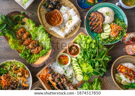 Vietnamese Food Spread (flat lay) Royalty-Free Stock Photo #1874517850