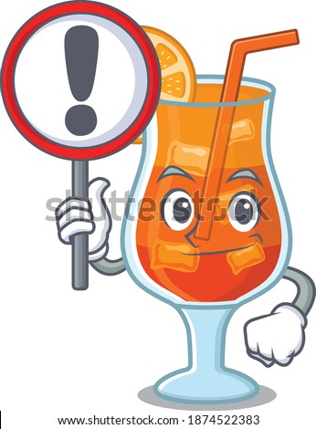 A cartoon icon of mai tai cocktail with a exclamation sign board