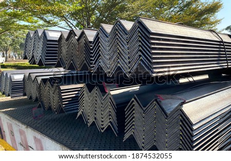 Metal profile angle steel  in packs at the warehouse of metal products. prepare for shipping, Thailand