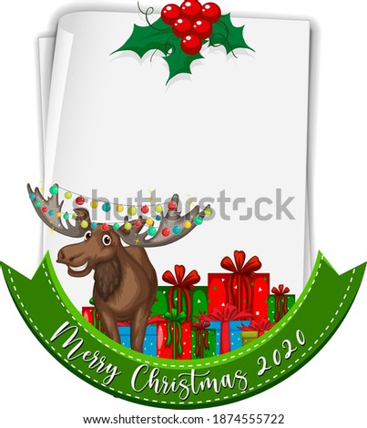 Blank paper with Merry Christmas 2020 font logo and reindeer illustration