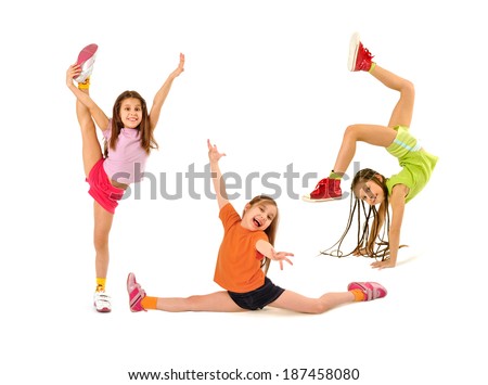 Happy kids doing exercises