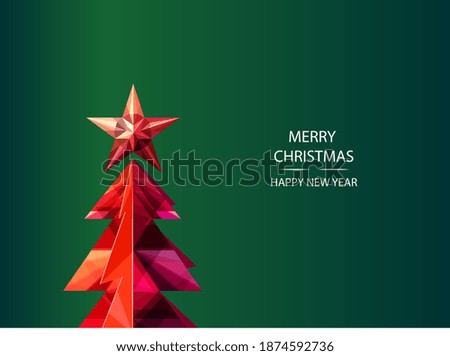Template with stylized Christmas tree. Festive symbol made of red paper