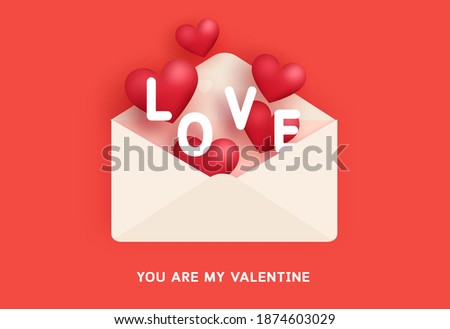 Valentine's day greeting card with a letter and love word.