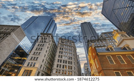Sunset colors of Boston Business Center Skyscrapers, Massachusetts