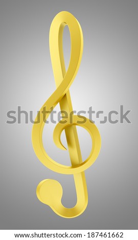 golden treble clef isolated on gray background