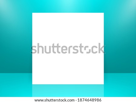 Modern studio background, great design for any purposes. Vector green abstract background with sheet of paper. 3d vector illustration.