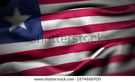 close up waving flag of Liberia. flag symbols of Liberia.