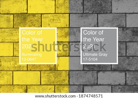 Brick wall toned into colors of the year 2021 Ultimate Gray and Illuminating