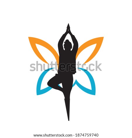 Butterfly Woman with Yoga Sport logo design inspiration