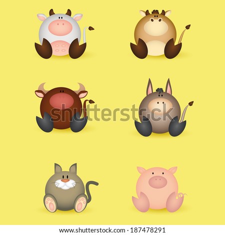 abstract cute animals on a yellow background