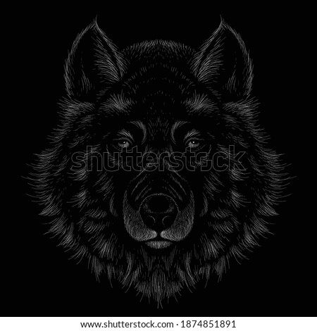 The Vector logo dog  or wolf for tattoo or T-shirt design or outwear.  Cute print style dog  or wolf  background. This hand drawing would be nice to make on the black fabric or canvas.