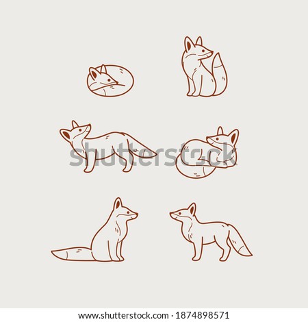 Cartoon fox sketch line icon. Сute animals set of icons. Childish print for nursery, kids apparel, poster, postcard, pattern.
