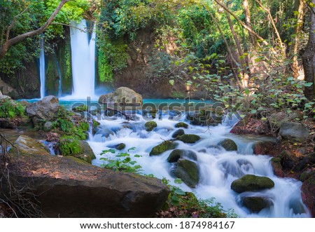 Nahal Hermon Nature Reserve (Banias) - The largest, most powerful and most beautiful waterfall in Israel; Golan Heights, Northern Israel Royalty-Free Stock Photo #1874984167
