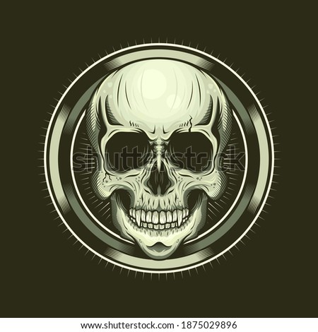 Illustration of skull head and circle realistic vector design