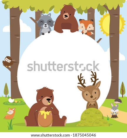Cute woodland forest animals with copy space