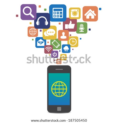 Smartphone with social media icons.Illustration eps10