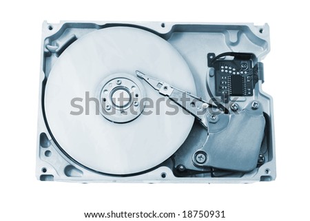 Computer Hard Disk in Blue Tone on White background