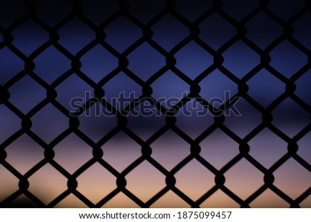 blurred city evening behind a fence