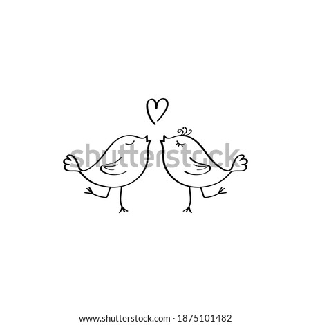 Hand-drawn two lovebirds. Illustration of the logo. Valentine's Day Doodle illustration. Vector design element for greeting and wedding cards, invitations. Black outline, isolated. Royalty-Free Stock Photo #1875101482