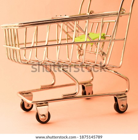 Empty shopping cart isolated on light background, products cart. Idea for buying and selling goods online. Selective focus. High quality photo