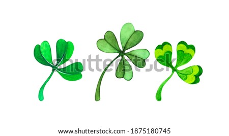 Set with clover leaves. St.Patrick 's Day. Good luck symbol. Watercolor illustration isolated on white background.